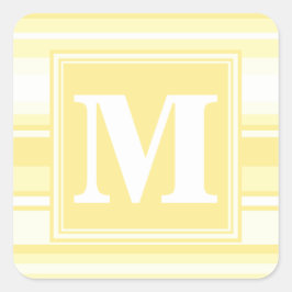 Pegatina Cuadrada Bandas amarillas de limón monogramo