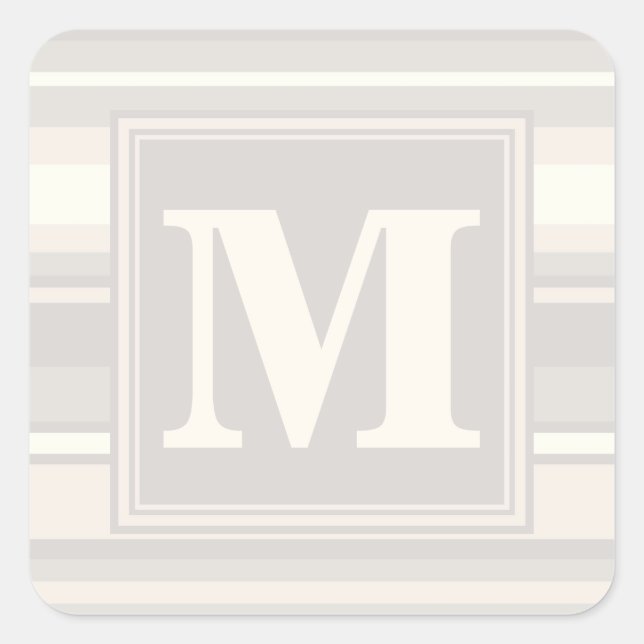 Pegatina Cuadrada Bandas beige monogramo (Anverso)