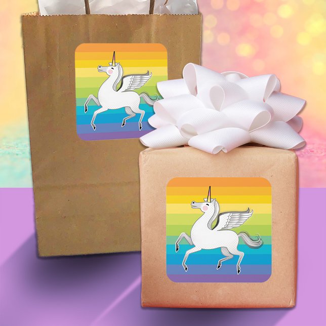Pegatina Cuadrada Bandas de arco iris de Unicornio (Subido por el creador)