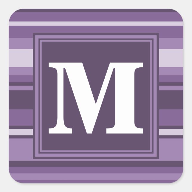 Pegatina Cuadrada Bandas de lavanda monogramo (Anverso)