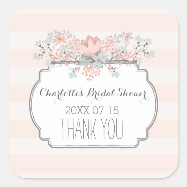 Pegatina Cuadrada Bandas de moda Bandas Floral Bridal Ducha Favor Et (Anverso)