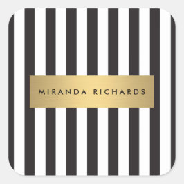Pegatina Cuadrada Bandas negras y blancas de lujo con barra de oro
