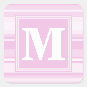 Pegatina Cuadrada Bandas rosadas para bebés monogramo