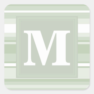 Pegatina Cuadrada Bandas verde pálido monograma