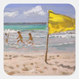 Pegatina Cuadrada Bandera amarilla Barbados 2010