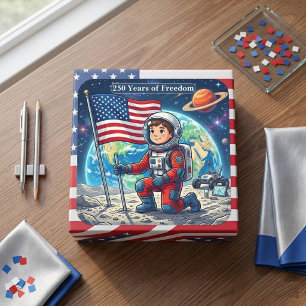 Pegatina Cuadrada Bandera Americana 250 Años de Libertad Astronauta