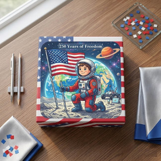 Pegatina Cuadrada Bandera Americana 250 Años de Libertad Astronauta