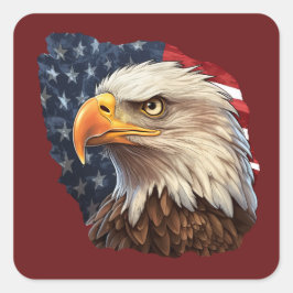 Pegatina Cuadrada Bandera americana águila calva