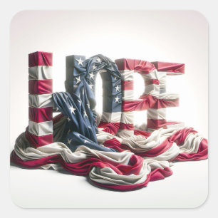 Pegatina Cuadrada Bandera Americana En La Esperanza