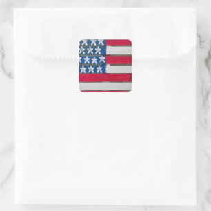 Pegatina Cuadrada Bandera Americana Pintada En Palet De Madera