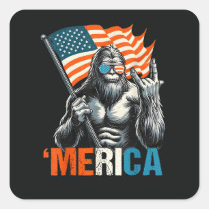 Pegatina Cuadrada Bandera Americana Roca Bigfoot Merica