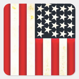 Pegatina Cuadrada Bandera americana rústica