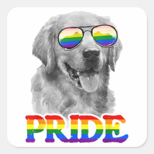 Pegatina Cuadrada Bandera arcoiris del orgullo gay del perro del per