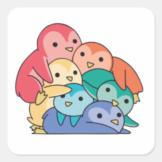 Pegatina Cuadrada Bandera arcoiris Orgullo gay Lgbtq Pingüino Cute P