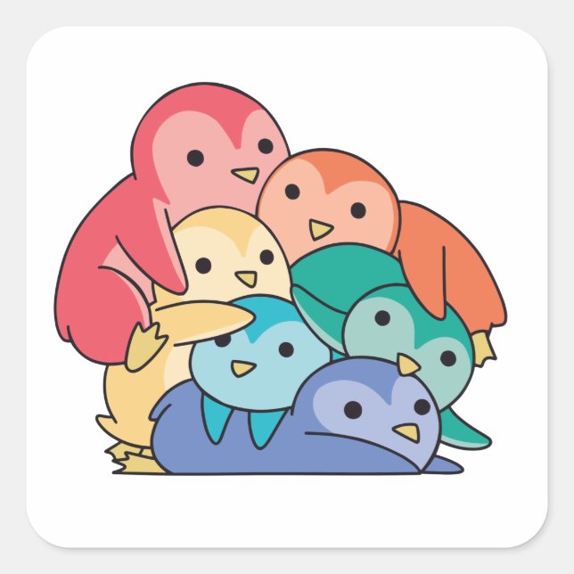 Pegatina Cuadrada Bandera arcoiris Orgullo gay Lgbtq Pingüino Cute P (Anverso)