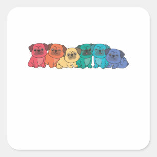 Pegatina Cuadrada Bandera arcoiris Orgullo gay Lgbtq Pug Cute Perros