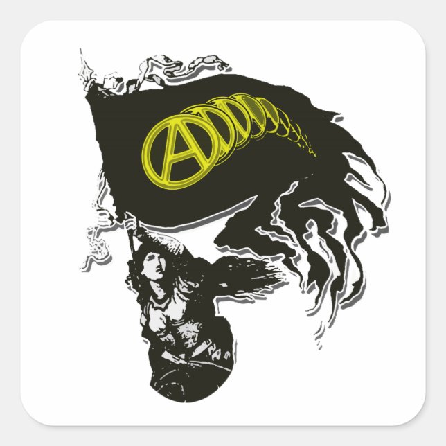 Pegatina Cuadrada Bandera atada con capitalismo anarquista con la Da (Anverso)