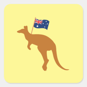 Pegatina Cuadrada bandera australiana canguro amarilla
