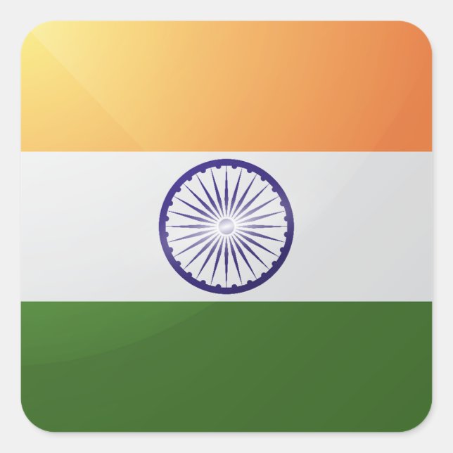 Pegatina Cuadrada Bandera brillante cuadrada de la India (Anverso)