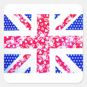 Pegatina Cuadrada Bandera británica elegante lamentable - lunares y