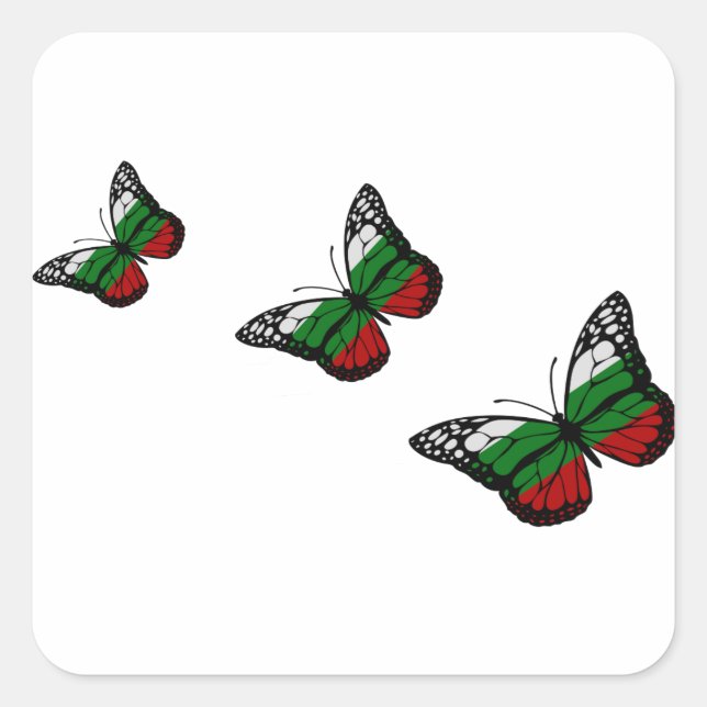 Pegatina Cuadrada Bandera búlgara de mariposa (Anverso)