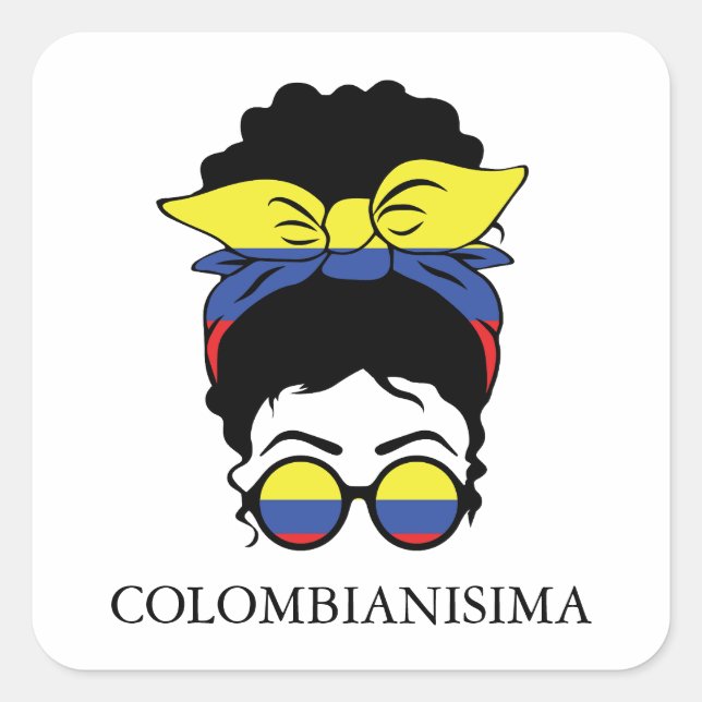 Pegatina Cuadrada Bandera Chica colombiana CUTE COLOMBIANISIMA (Anverso)