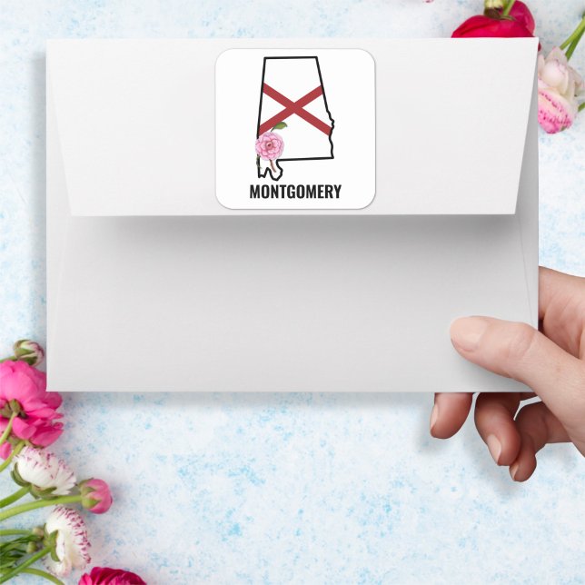 Pegatina Cuadrada Bandera de Alabama con nombre personalizado y Came (Subido por el creador)