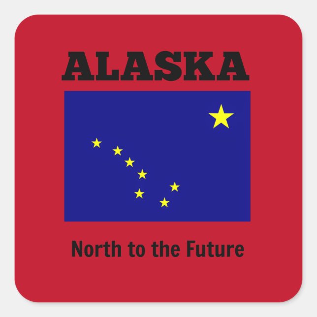 Pegatina Cuadrada Bandera de Alaska con Motto (Anverso)
