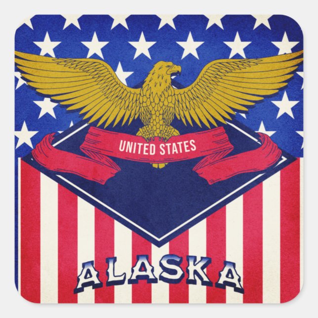 Pegatina Cuadrada Bandera de Alaska USA (Anverso)