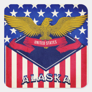 Pegatina Cuadrada Bandera de Alaska USA