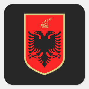 Pegatina Cuadrada Bandera de Albania, escudo de armas albanés