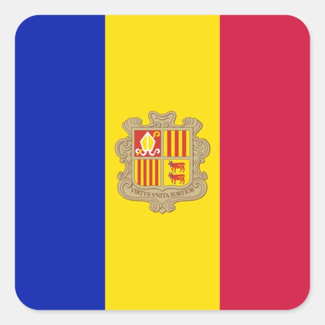 Pegatina Cuadrada Bandera de Andorra (Anverso)