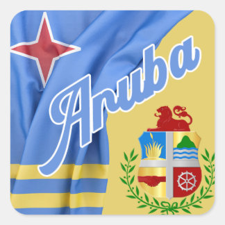 Pegatina Cuadrada Bandera De Aruba Y Escudo De Armas