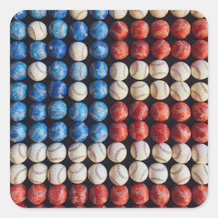 Pegatina Cuadrada Bandera de Béisbol Americana