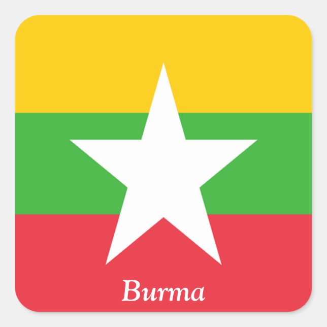 Pegatina Cuadrada Bandera de Birmania (Anverso)