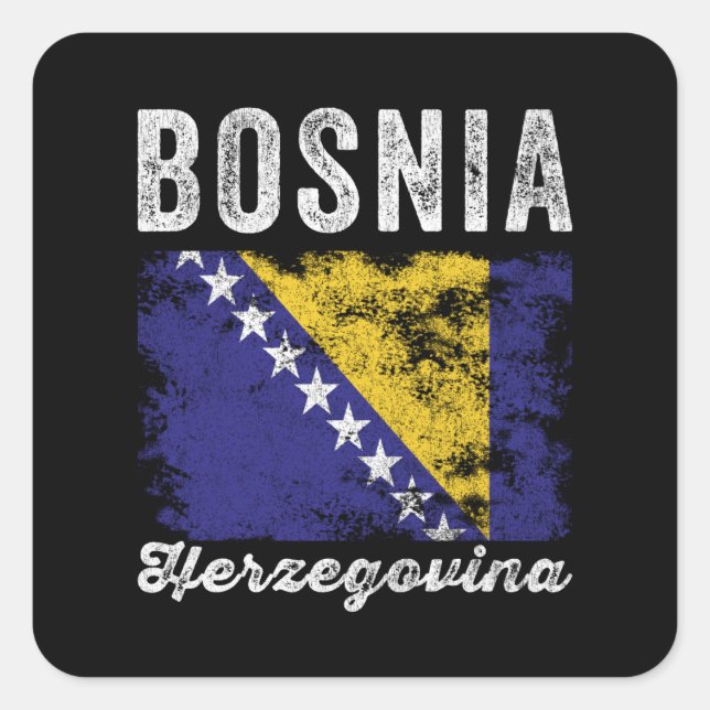 Pegatina Cuadrada Bandera de Bosnia y Herzegovina en peligro (Anverso)