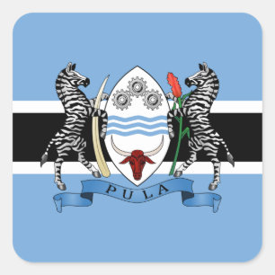 Pegatina Cuadrada Bandera de Botswana y escudo de armas, bandera de
