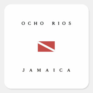 Pegatina Cuadrada Bandera de buceo de Ocho Ríos Jamaica Scuba