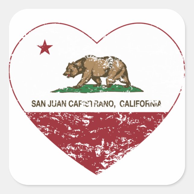 Pegatina Cuadrada bandera de california san juan capistrano corazón  (Anverso)