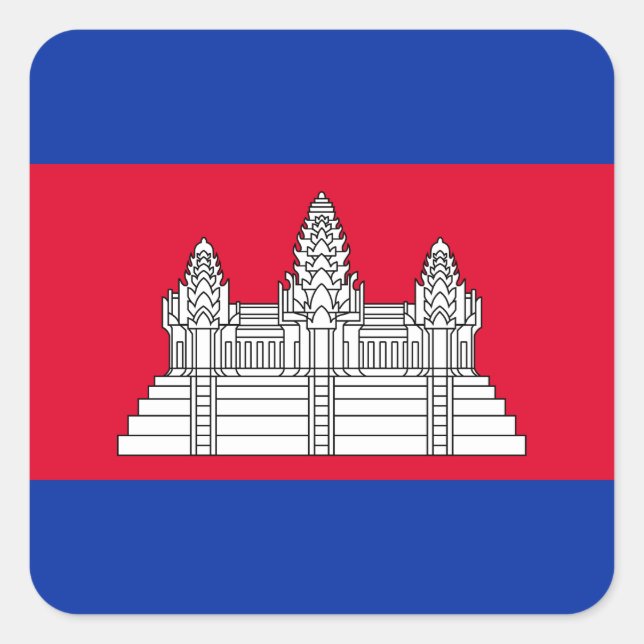 Pegatina Cuadrada Bandera de Camboya (Anverso)