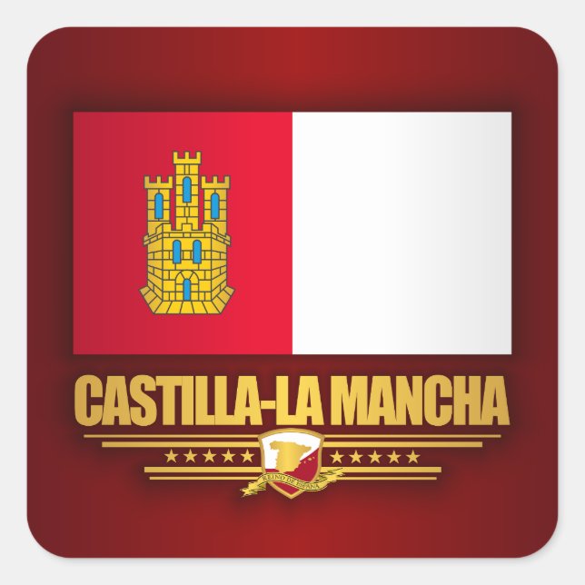 Pegatina Cuadrada Bandera de Castilla-La Mancha (Anverso)