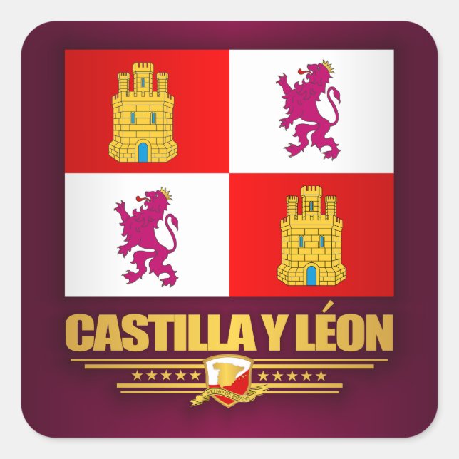 Pegatina Cuadrada Bandera de Castilla y León (Anverso)