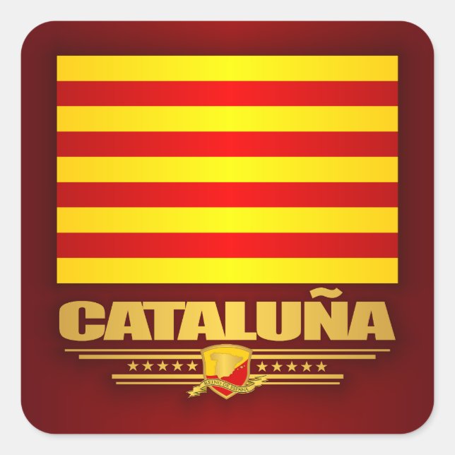 Pegatina Cuadrada Bandera de Cataluna (Cataluña) (Anverso)