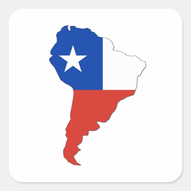 Pegatina Cuadrada Bandera de Chile en un mapa de Sudamérica (Anverso)