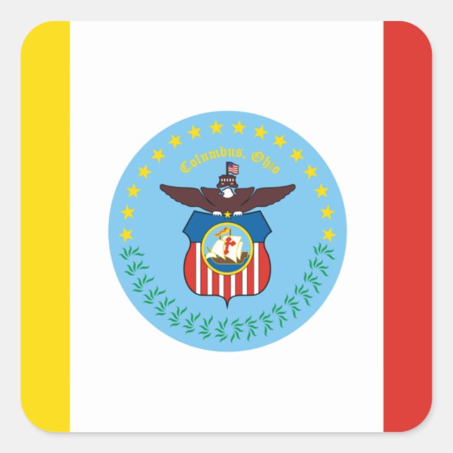 Pegatina Cuadrada Bandera de Colón, Ohio (Anverso)