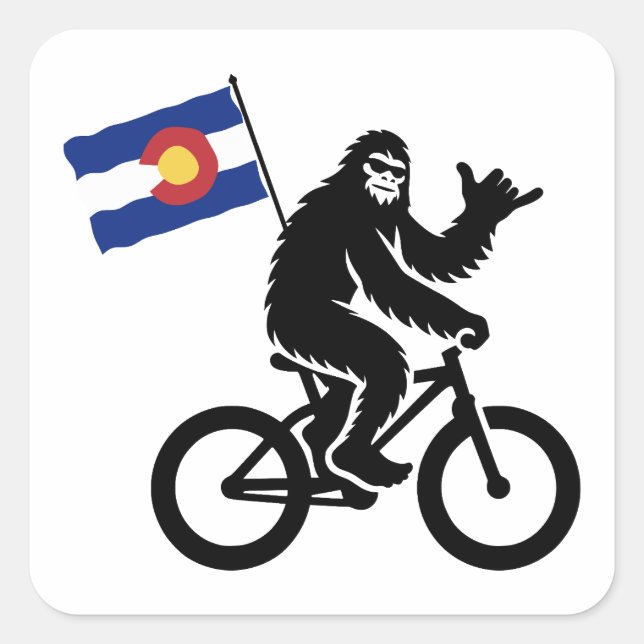 Pegatina Cuadrada Bandera de Colorado en Ciclismo de pie (Anverso)