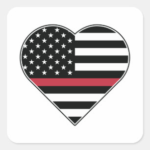 Pegatina Cuadrada Bandera de Corazón de Línea Roja