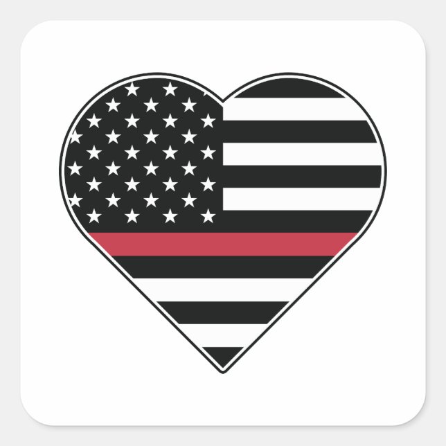 Pegatina Cuadrada Bandera de Corazón de Línea Roja (Anverso)