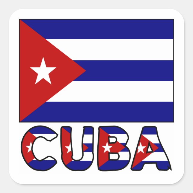 Pegatina Cuadrada Bandera de Cuba y palabra oscura (Anverso)