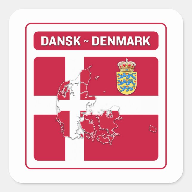 Pegatina Cuadrada Bandera de Dansk Dinamarca (Anverso)